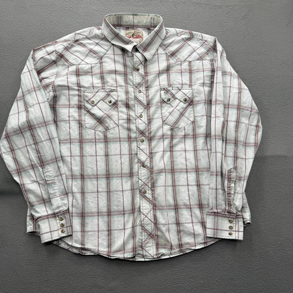 Wrangler Shirt Mens 3XL White Plaid Western Snap Long Sleeve Pockets Cowboy